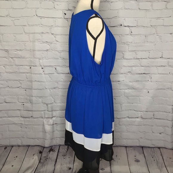 Love Cameron Royal Blue Color Block Sleeveless Keyhole Blouson Dress 2X - Picture 5 of 10